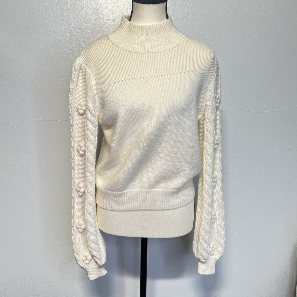 Maeve Anthropologie Kiara Sweater Ivory Textured Bubble Balloon Sleeves S FLAW